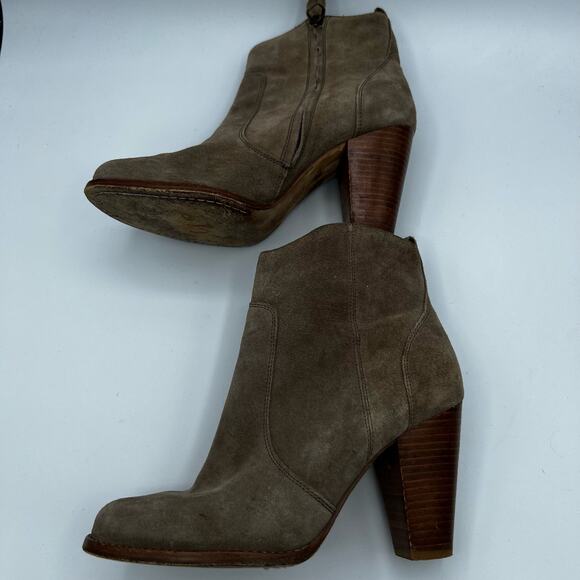 Joie Tan Suede Stacked Heel Ankle Boots Size 9.5 - Picture 6 of 9